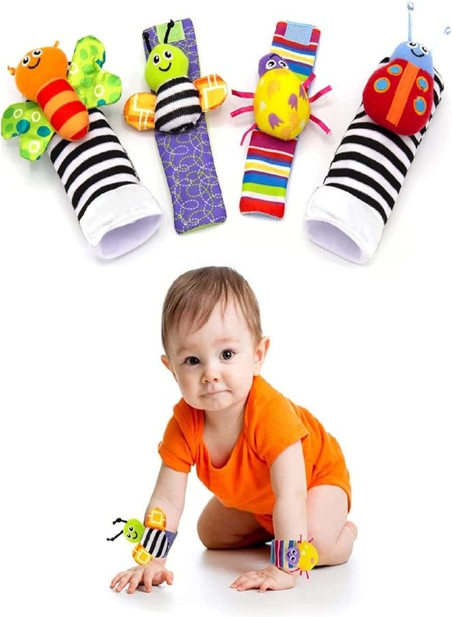 BeFunky Wrist Rattles, Toys Rattles Socks for Babies, Baby Socks Soft Sensory Toys for Babies Birth Birthday, Baby Essential Gifts for 0-3, 0-6, 3-6, 6-12 Months (Butterfly + Beetle) Pack of 4 - Image 1